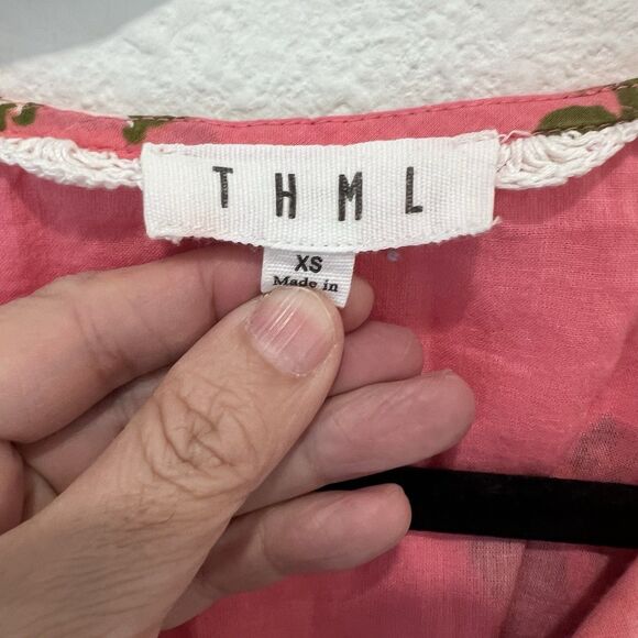 Thml Puff Sleeve Floral Tassel Tie Top Pink Multi XS Tropical Vacation Resort - Picture 4 of 10